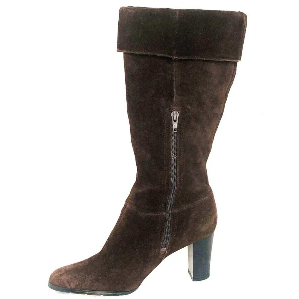 Apostrophe Suede Boots Pirate Riding 15 in Brown Zip 6.5 Women Meander Y2K Gypsy